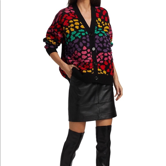 FARM Rio Sweaters - Farm Rio Rainbow Leopards Cardigan, XL